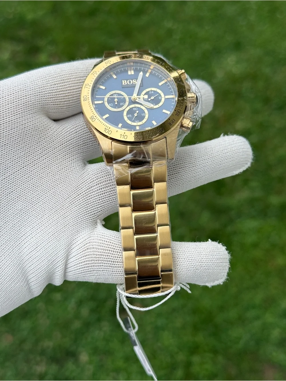 Hugo boss Gold-Tone Chronograph Watch with Blue Dial and Gold Bracelet Mens